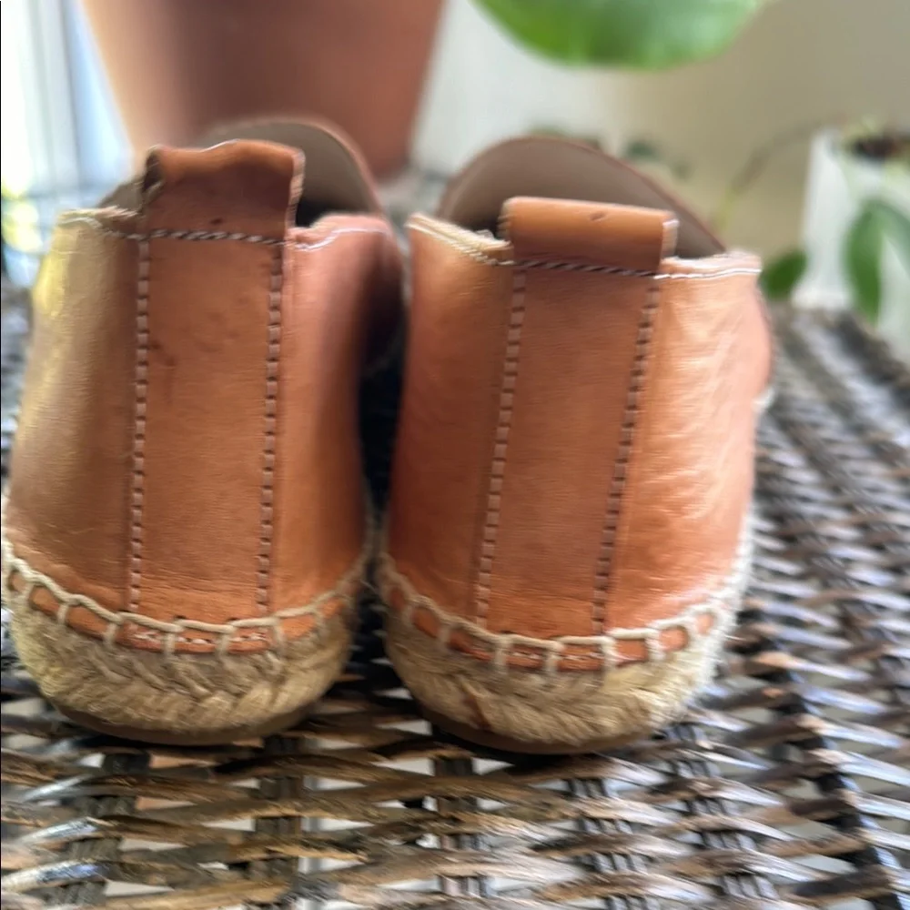 Tan Leather Espadrille Slip-On Flats Jute Sole Made in Spain Women’s size‎ 6.5